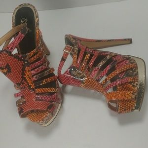 Scene Stiletto Heels Snakeskin Print Multi Color